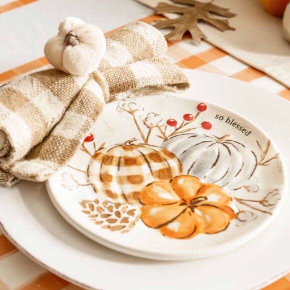 Mud Pie Tan Plaid Napkin Set of Four/NWT - Picture 5 of 12